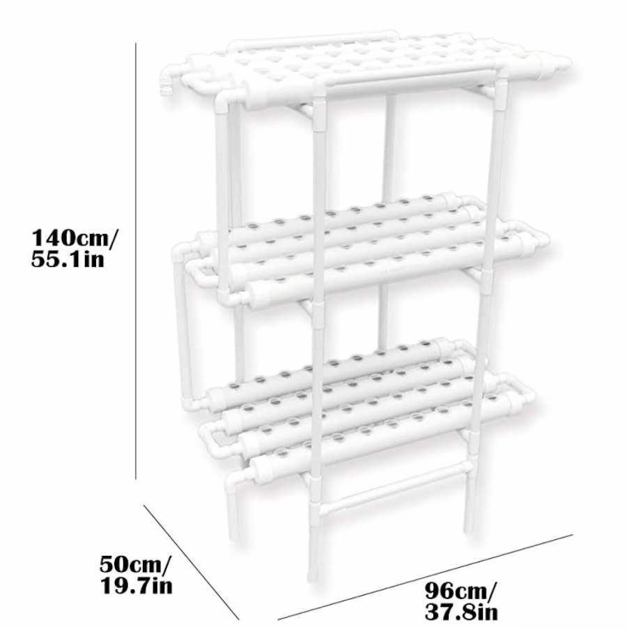 A three tier NFT hydroponic system in use